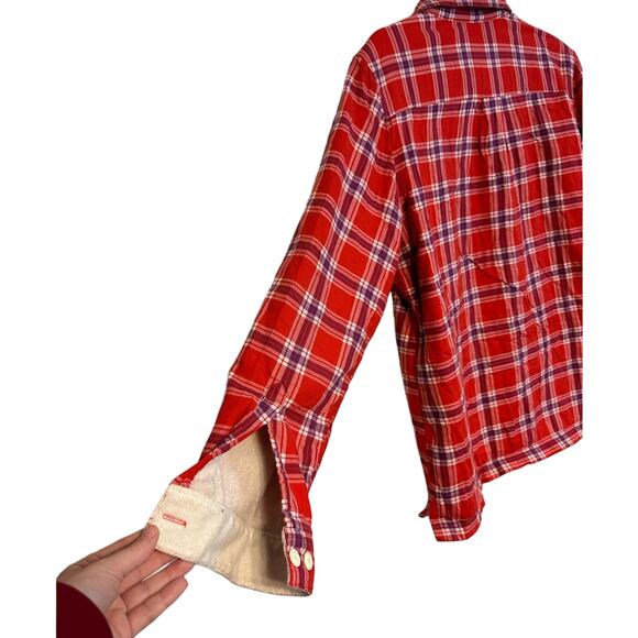L.L. Bean Women's Fleece-Lined Flannel Shirt, Button-Front Plaid Red EUC - Picture 3 of 7